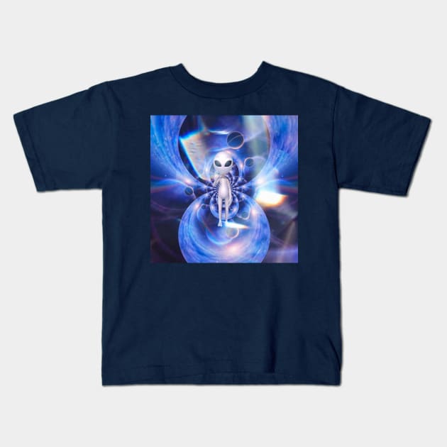 Alien in Space Fractal Kids T-Shirt by rolffimages